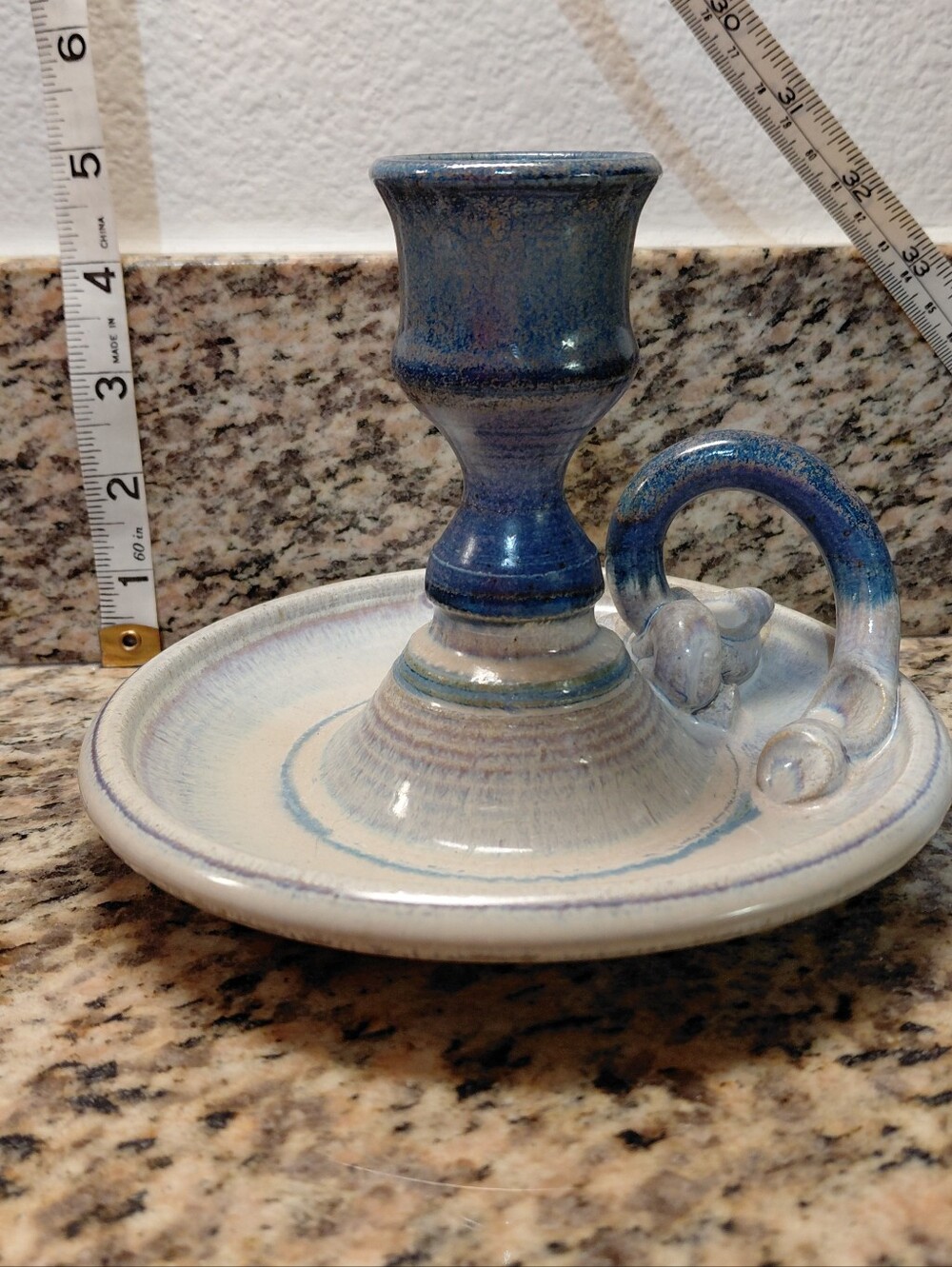 Studio Pottery Glazed Chamberstick Candle Holders Set Of 2 - Picture 5 of 6